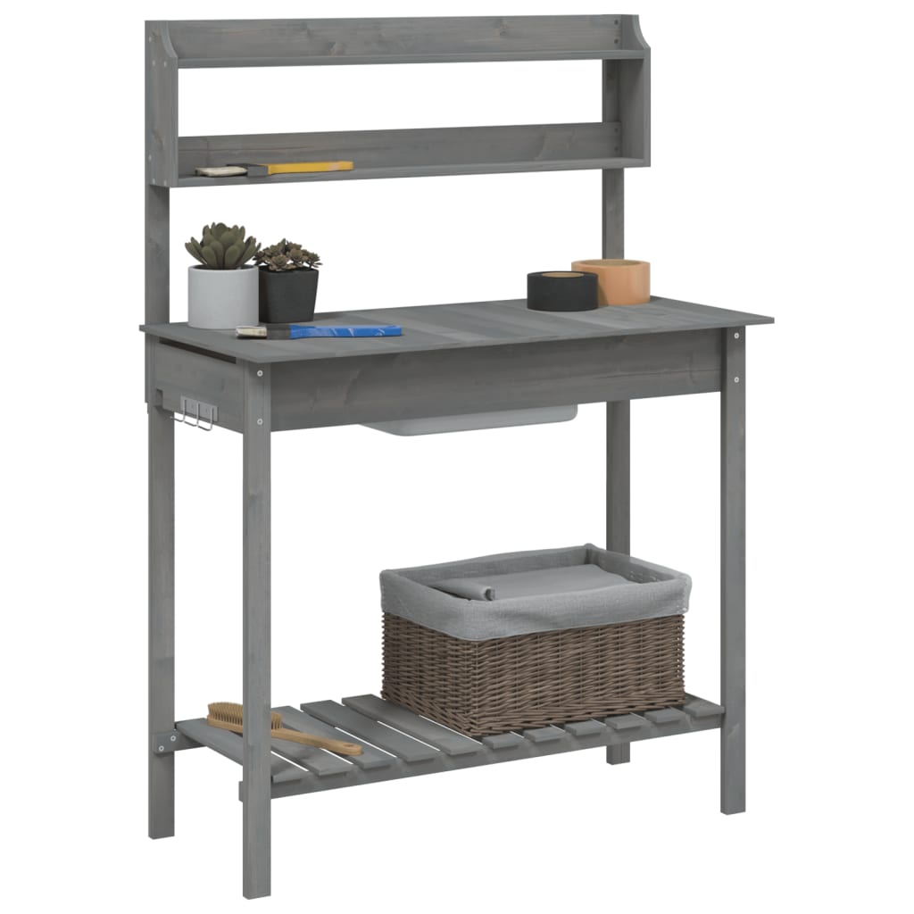 vidaXL Masă plantare cu chiuvetă gri 147,5x44x139,5cm lemn masiv brad vidaXL Masă plantare cu chiuvetă gri 147,5x44x139,5cm lemn masiv brad