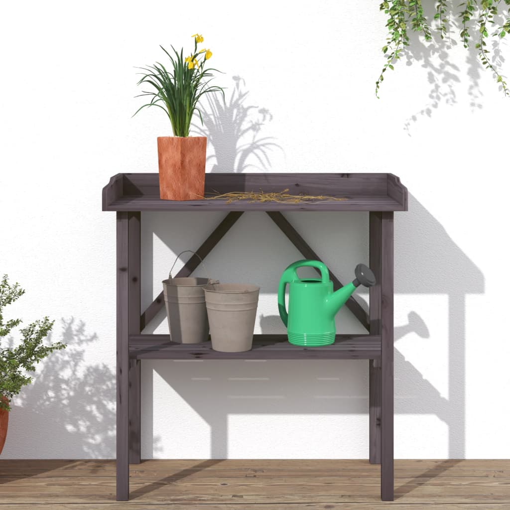 vidaXL Masă de plante cu raft, gri, 78x38x82,5 cm, lemn masiv de brad vidaXL Masă de plante cu raft, gri, 78x38x82,5 cm, lemn masiv de brad