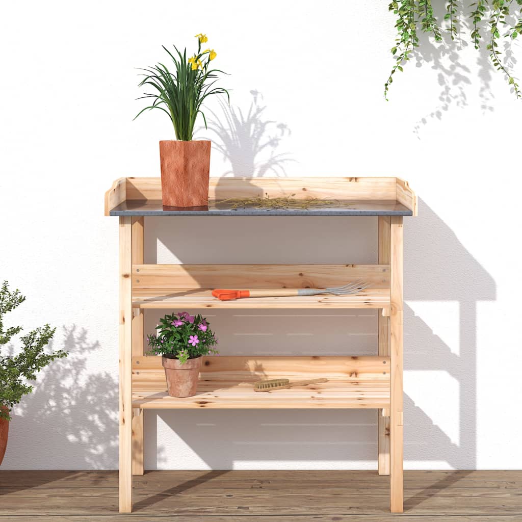 vidaXL Masă de plante cu raft, 78x38x82,5 cm, lemn masiv de brad