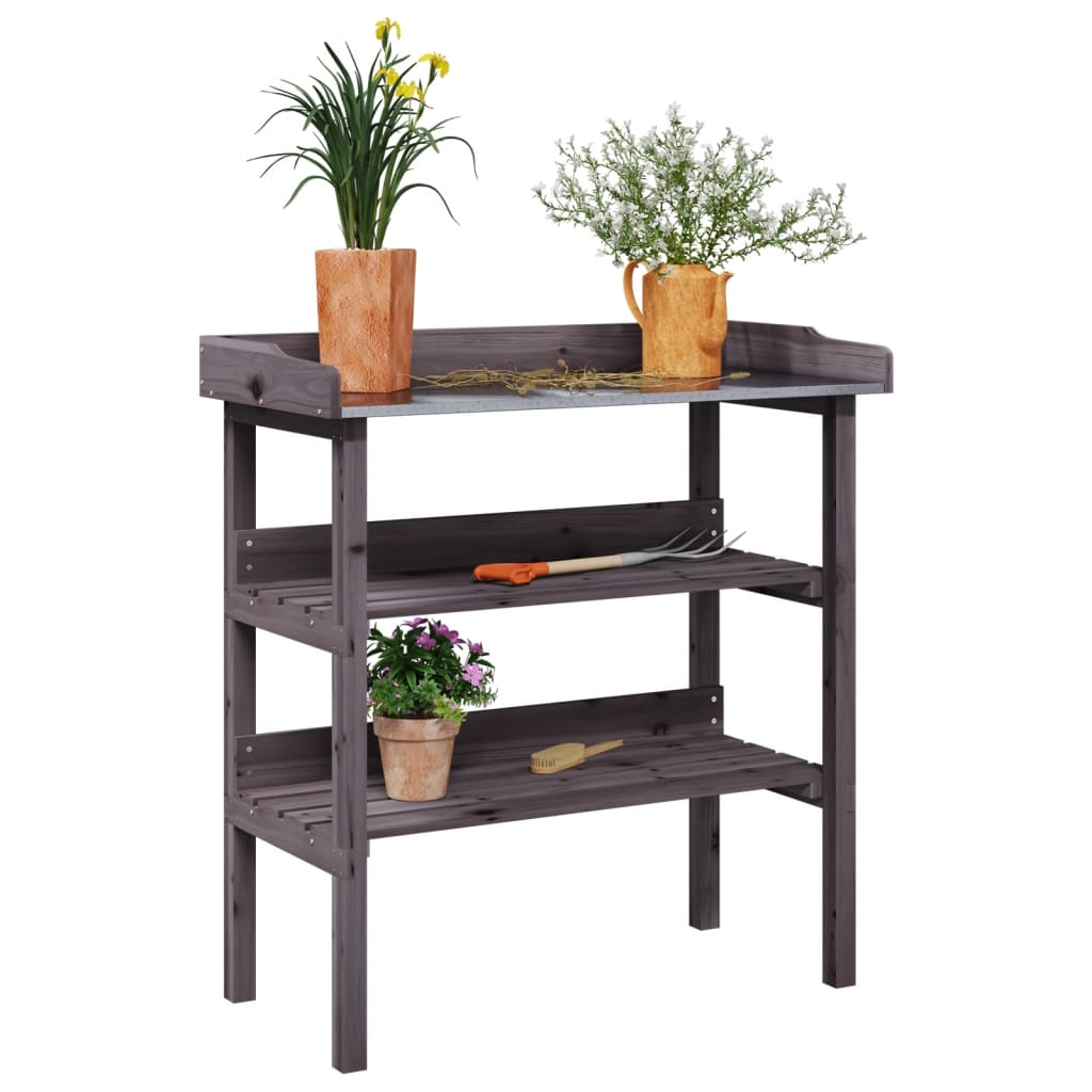 vidaXL Masă de plante cu raft, gri, 78x38x82,5 cm, lemn masiv de brad vidaXL Masă de plante cu raft, gri, 78x38x82,5 cm, lemn masiv de brad