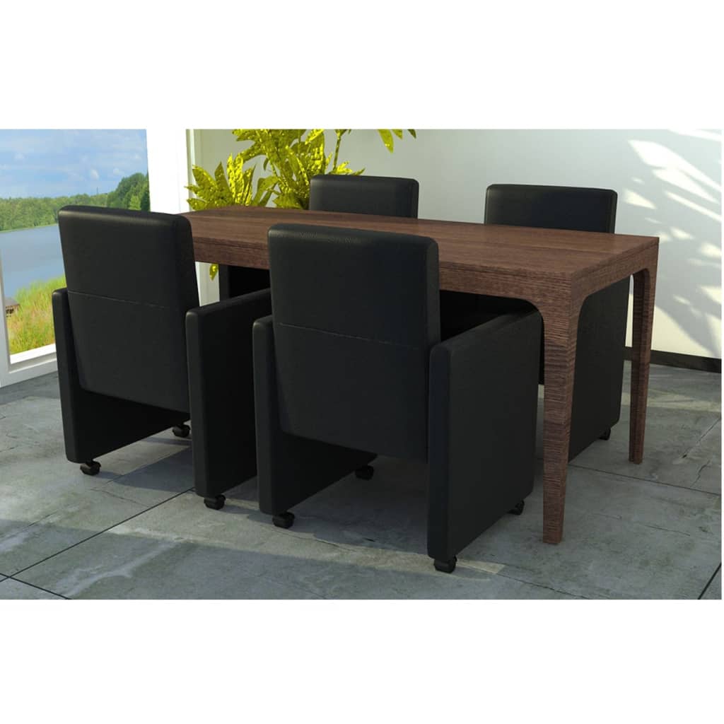 vidaXL Scaune de sufragerie, 4 buc., negru, piele ecologică