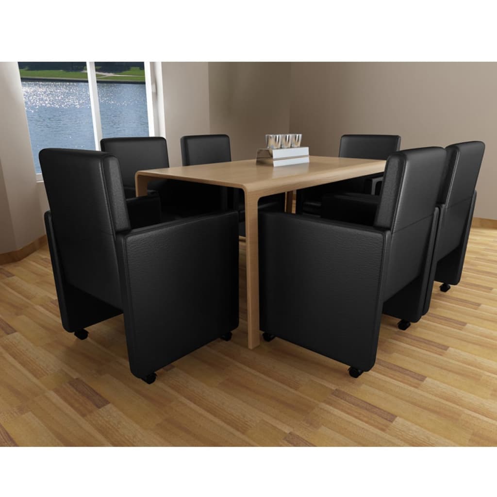vidaXL Scaune de sufragerie, 6 buc., negru, piele ecologică