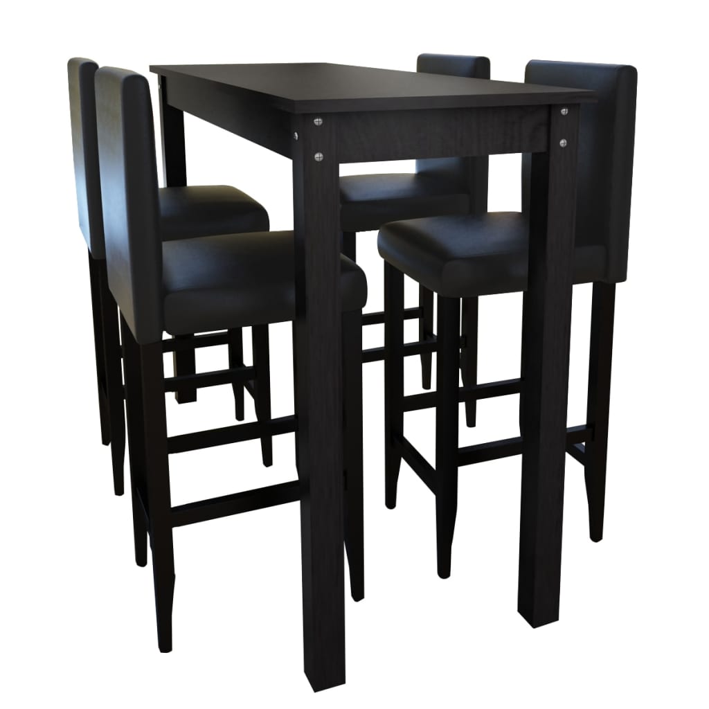 Masă de bar cu 4 scaune de bar, negru Masă de bar cu 4 scaune de bar, negru