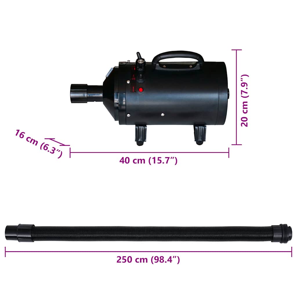 vidaXL Uscător de păr pentru câini cu 3 duze, negru, 2400 W