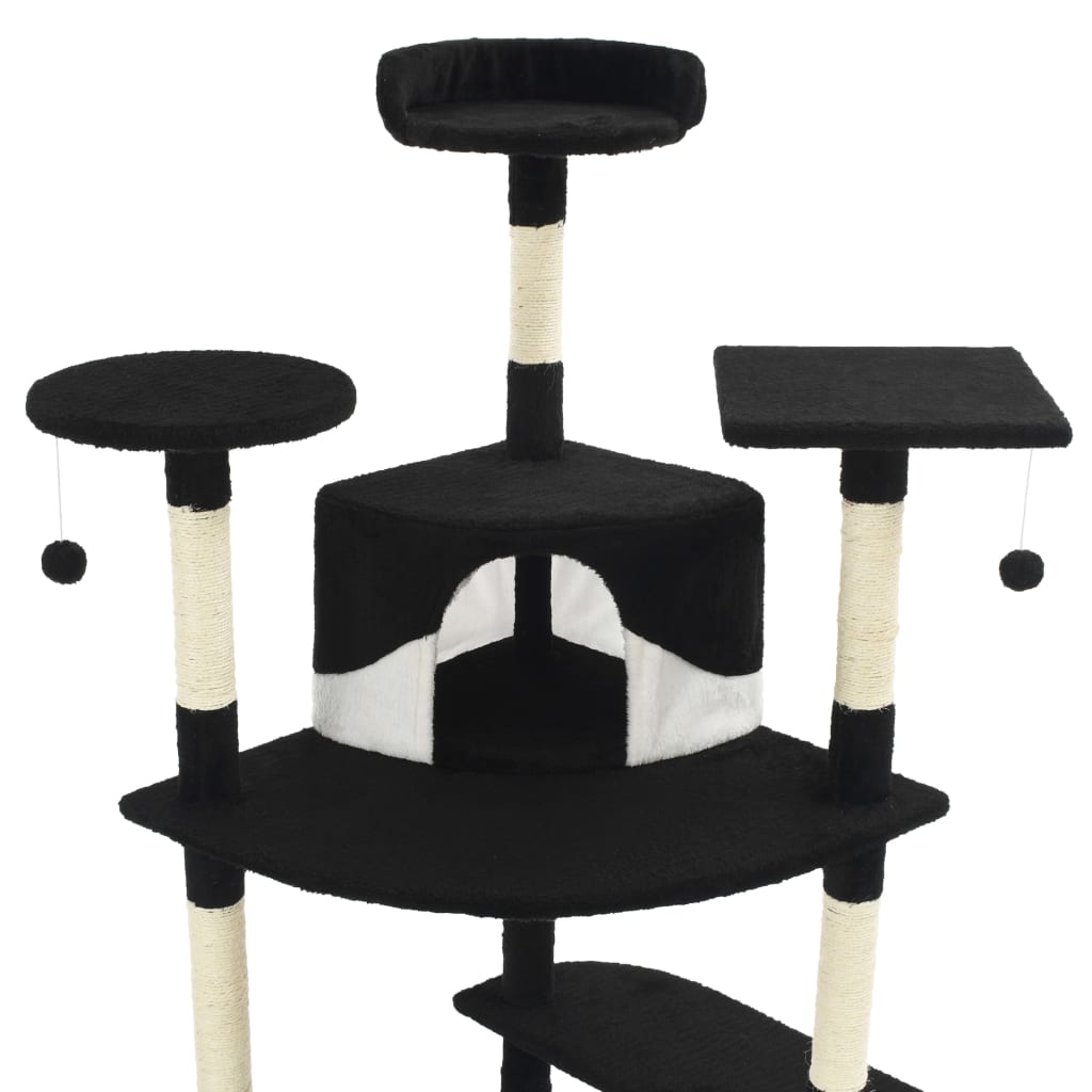 vidaXL Ansamblu pisici, stâlpi din funie de sisal 203 cm Negru și alb