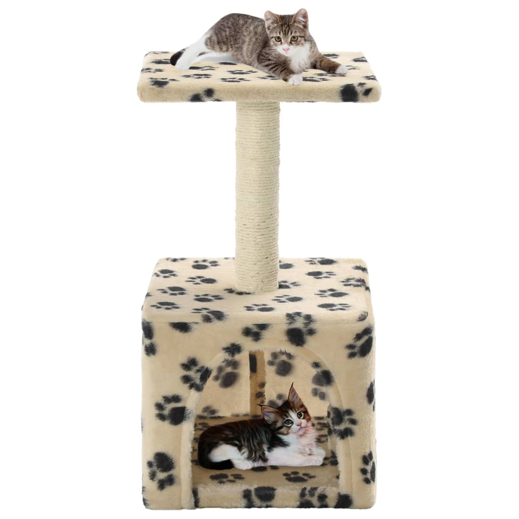 vidaXL Ansamblu pisici, stâlp funie sisal, bej, 55 cm, imprimeu lăbuțe vidaXL Ansamblu pisici, stâlp funie sisal, bej, 55 cm, imprimeu lăbuțe