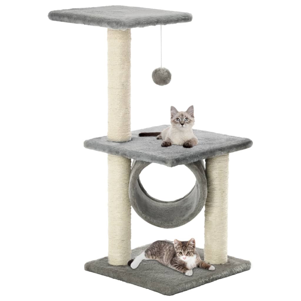 vidaXL Ansamblu pentru pisici cu stâlpi din funie de sisal, gri, 65 cm
