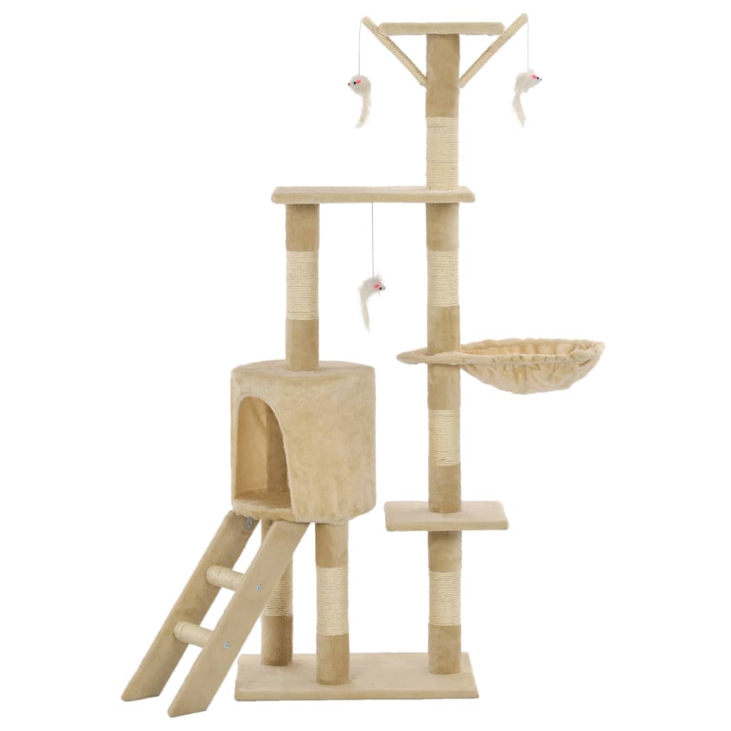 vidaXL Ansamblu pisici cu stâlpi din funie de sisal, 138 cm, bej vidaXL Ansamblu pisici cu stâlpi din funie de sisal, 138 cm, bej