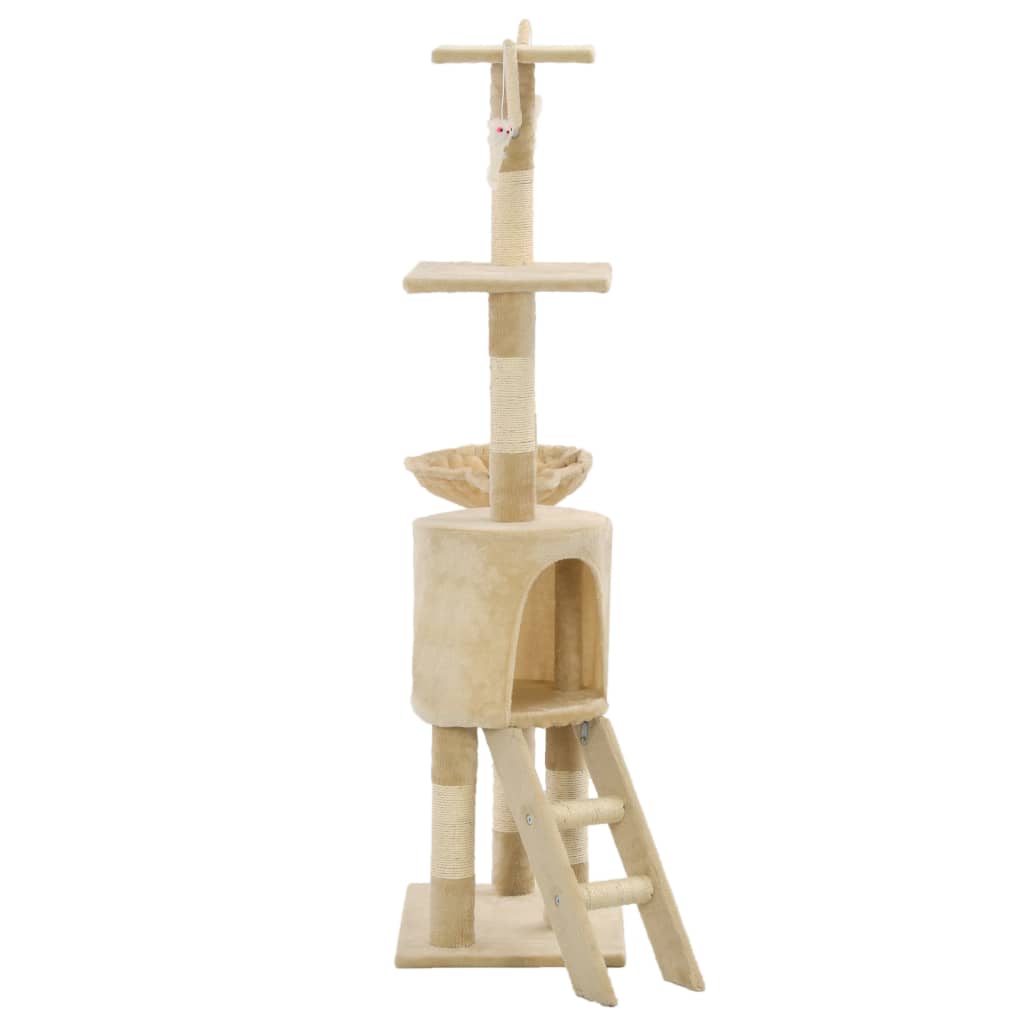 vidaXL Ansamblu pisici cu stâlpi din funie de sisal, 138 cm, bej vidaXL Ansamblu pisici cu stâlpi din funie de sisal, 138 cm, bej