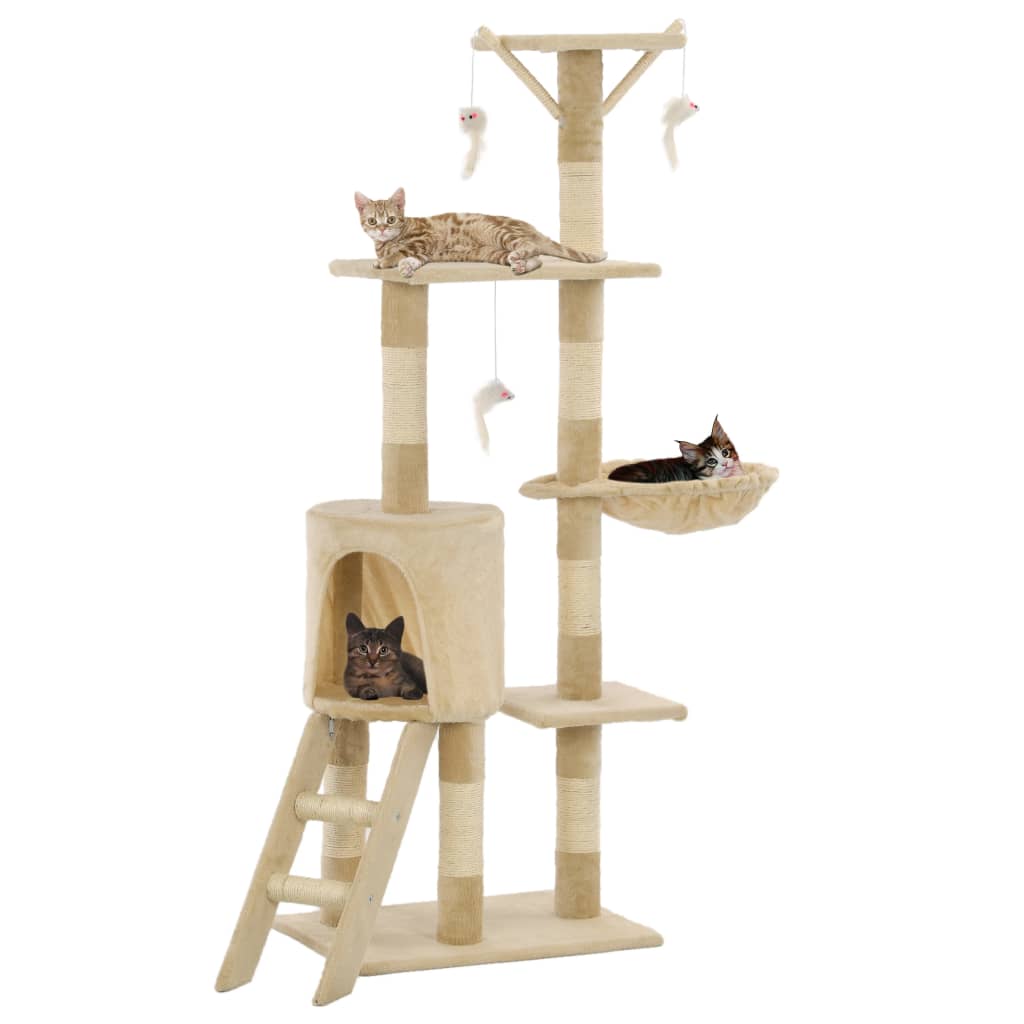 vidaXL Ansamblu pisici cu stâlpi din funie de sisal, 138 cm, bej vidaXL Ansamblu pisici cu stâlpi din funie de sisal, 138 cm, bej