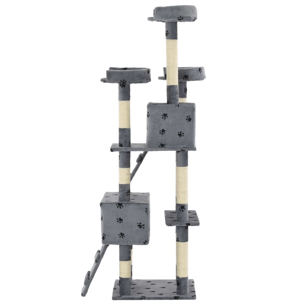 vidaXL Ansamblu pisici cu funie de sisal, 170 cm, imprimeu lăbuțe, gri