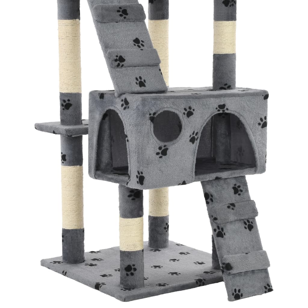 vidaXL Ansamblu pisici cu funie de sisal, 170 cm, imprimeu lăbuțe, gri