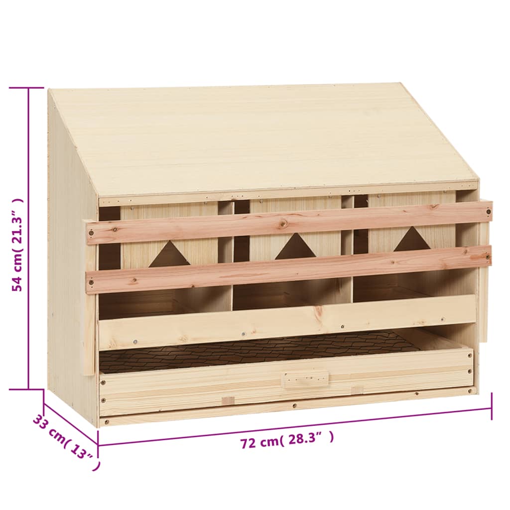 vidaXL Cuibar găini cu 3 compartimente, 72x33x54 cm, lemn masiv pin vidaXL Cuibar găini cu 3 compartimente, 72x33x54 cm, lemn masiv pin