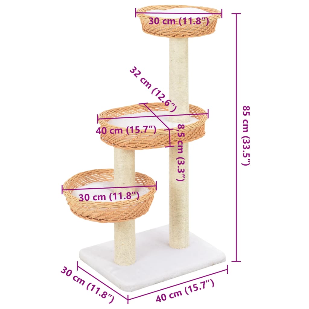 vidaXL Ansamblu pentru pisici cu stâlp funie sisal, natural, salcie