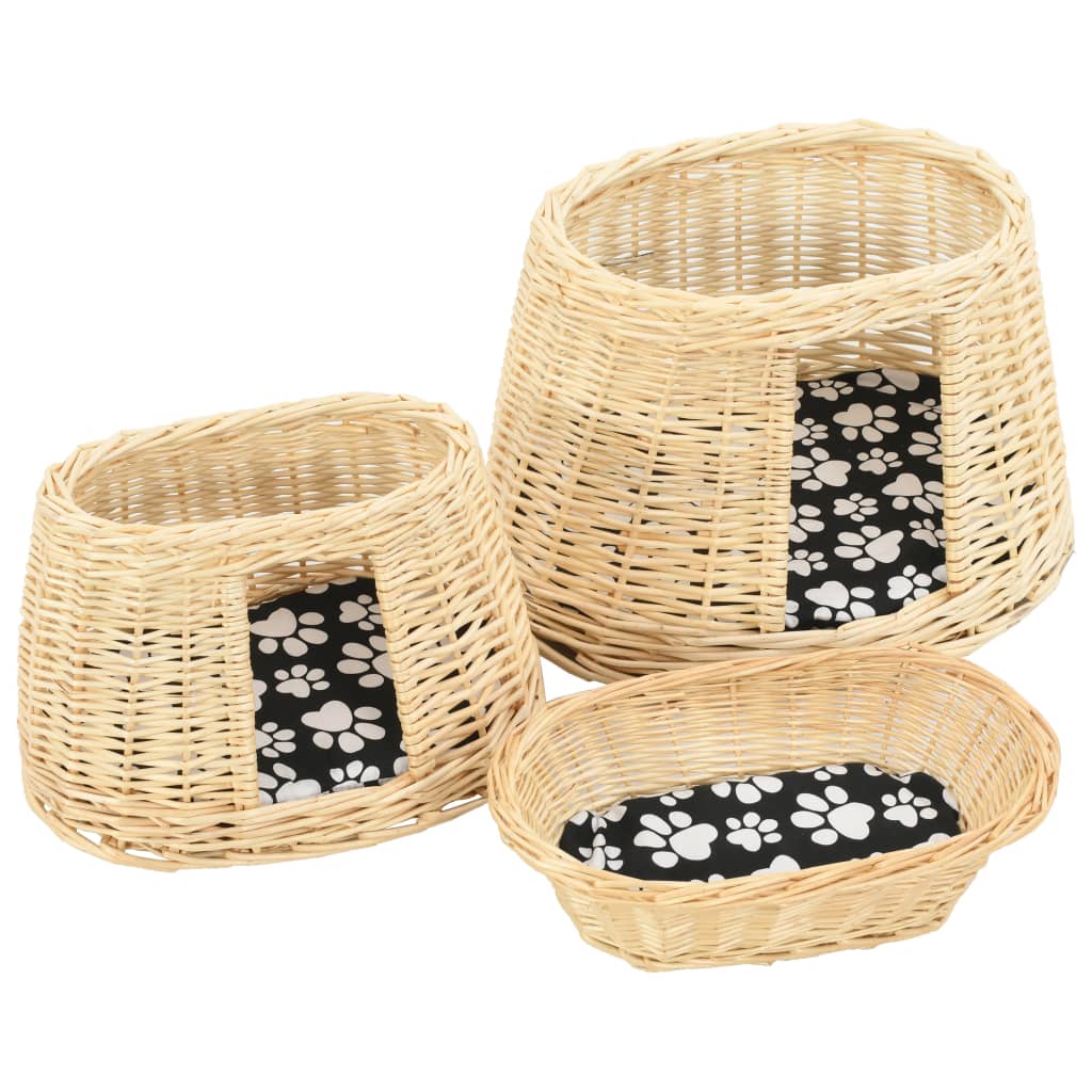 vidaXL Set coșuri pisici cu perne 3 piese 47x34x60 cm răchită naturală vidaXL Set coșuri pisici cu perne 3 piese 47x34x60 cm răchită naturală