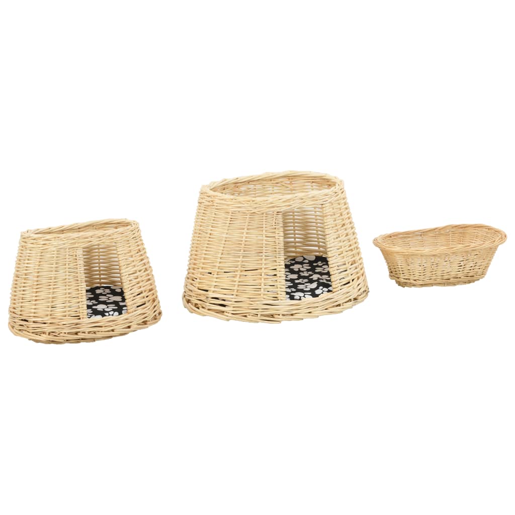 vidaXL Set coșuri pisici cu perne 3 piese 47x34x60 cm răchită naturală vidaXL Set coșuri pisici cu perne 3 piese 47x34x60 cm răchită naturală