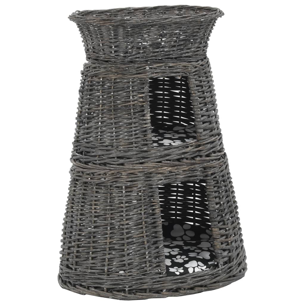 vidaXL Set coșuri pisici, perne, 3 piese, gri, 47x34x60 cm, răchită