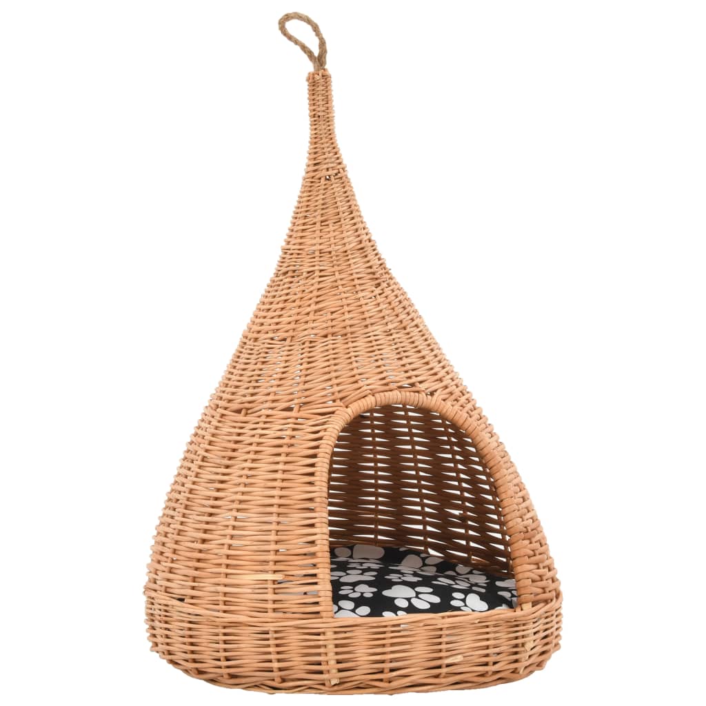 vidaXL Casă pentru pisici cu pernă, 40x60 cm, salcie naturală, teepee vidaXL Casă pentru pisici cu pernă, 40x60 cm, salcie naturală, teepee