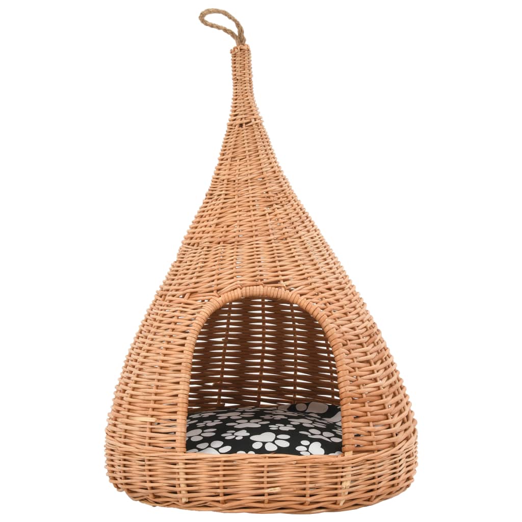 vidaXL Casă pentru pisici cu pernă, 40x60 cm, salcie naturală, teepee vidaXL Casă pentru pisici cu pernă, 40x60 cm, salcie naturală, teepee