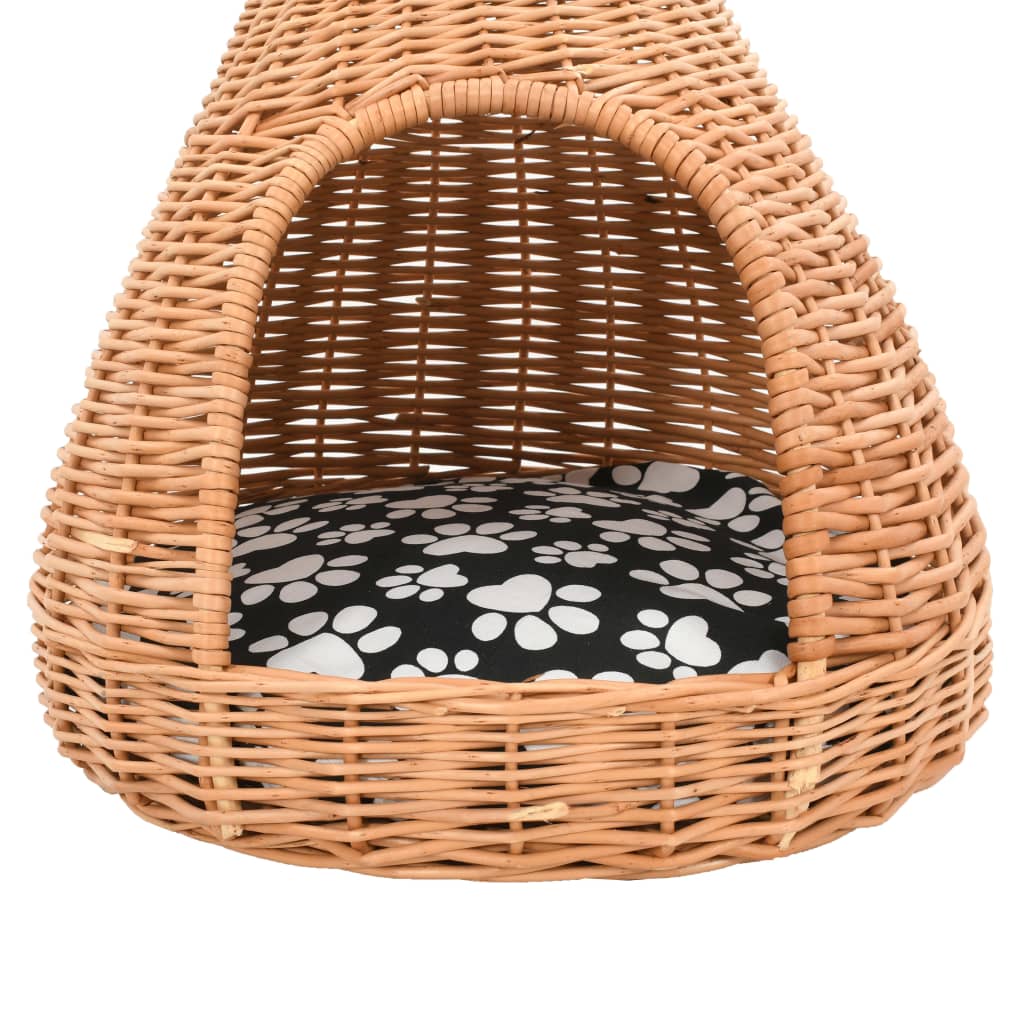 vidaXL Casă pentru pisici cu pernă, 40x60 cm, salcie naturală, teepee vidaXL Casă pentru pisici cu pernă, 40x60 cm, salcie naturală, teepee