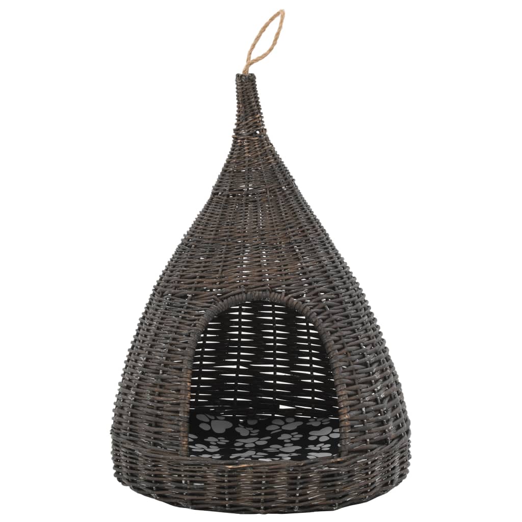 vidaXL Casă de pisici cu pernă, gri, 40x60 cm, salcie naturală, teepee