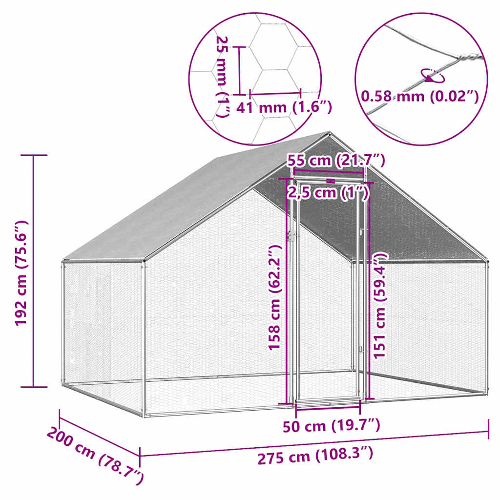 vidaXL Coteț de păsări pentru exterior, 2,75x2x1,92 m, oțel galvanizat vidaXL Coteț de păsări pentru exterior, 2,75x2x1,92 m, oțel galvanizat
