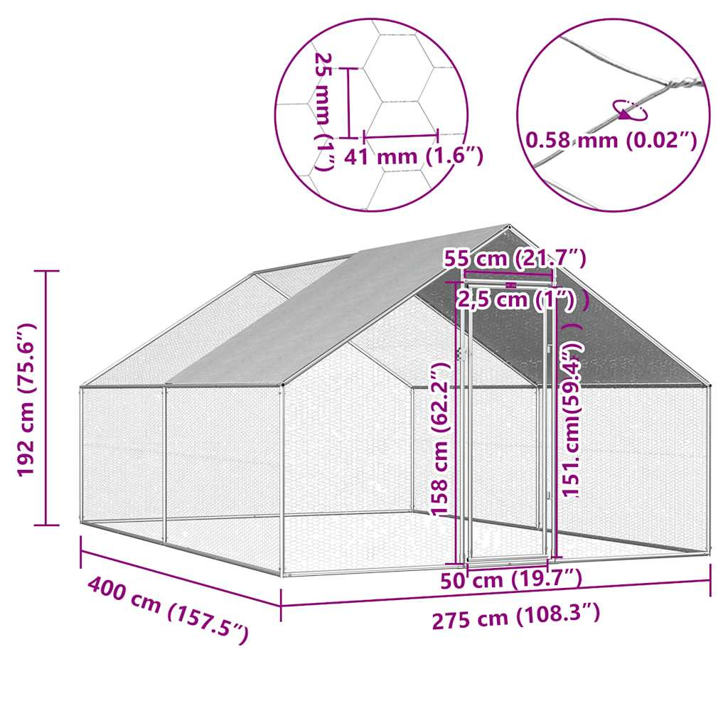 vidaXL Coteț de păsări pentru exterior, 2,75x4x1,92 m, oțel galvanizat vidaXL Coteț de păsări pentru exterior, 2,75x4x1,92 m, oțel galvanizat