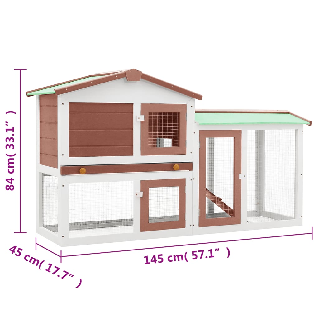 vidaXL Cușcă mare exterior pt. iepuri, maro și alb, 145x45x84 cm, lemn vidaXL Cușcă mare exterior pt. iepuri, maro și alb, 145x45x84 cm, lemn