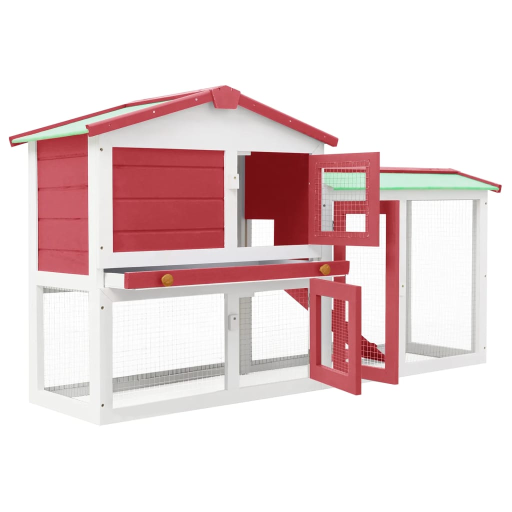 vidaXL Cușcă mare exterior pt. iepuri, roșu și alb 145x45x84 cm, lemn vidaXL Cușcă mare exterior pt. iepuri, roșu și alb 145x45x84 cm, lemn