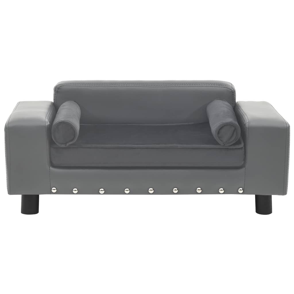 vidaXL Canapea pentru câini, gri, 81x43x31 cm, pluș & piele ecologică vidaXL Canapea pentru câini, gri, 81x43x31 cm, pluș & piele ecologică