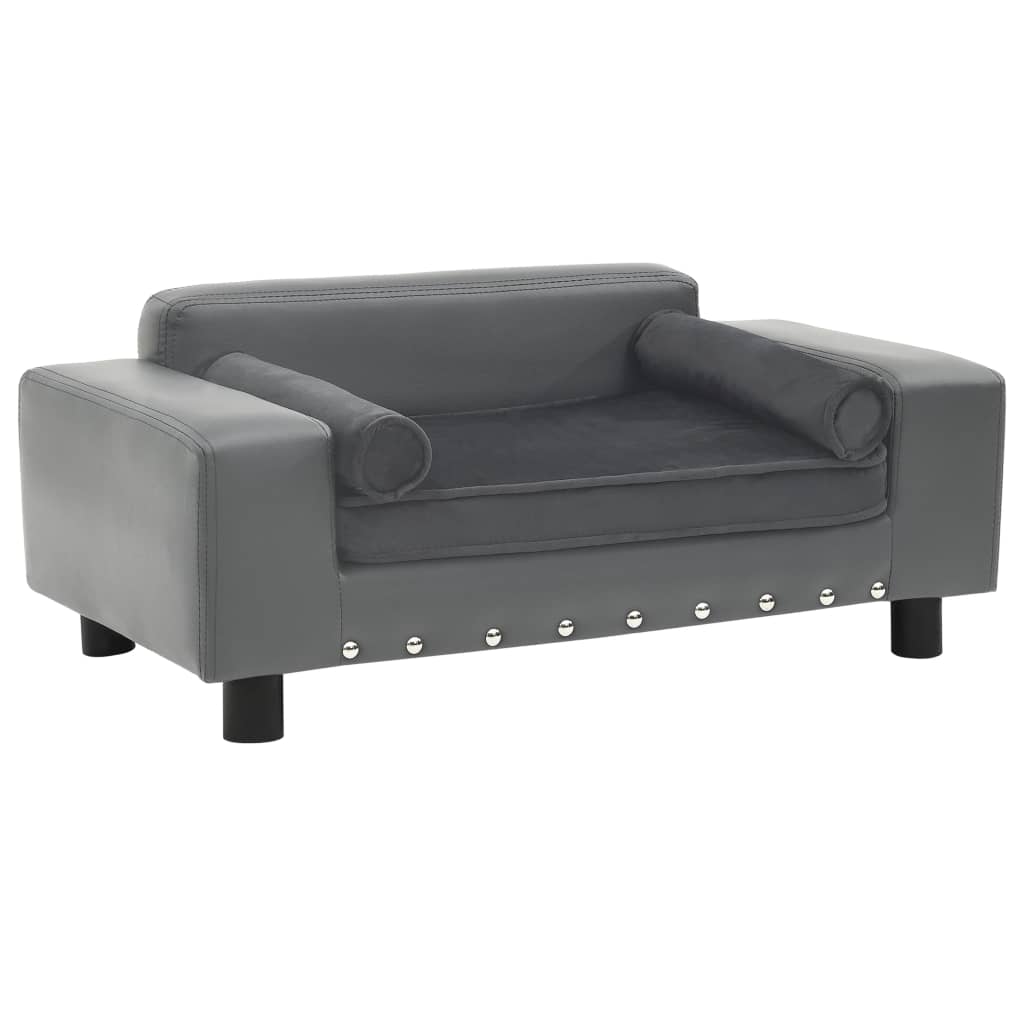 vidaXL Canapea pentru câini, gri, 81x43x31 cm, pluș & piele ecologică vidaXL Canapea pentru câini, gri, 81x43x31 cm, pluș & piele ecologică