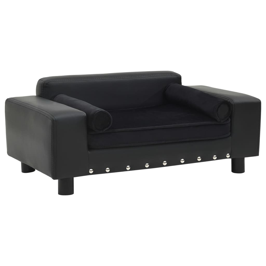 vidaXL Canapea pentru câini, negru, 81x43x31cm, pluș & piele ecologică vidaXL Canapea pentru câini, negru, 81x43x31cm, pluș & piele ecologică