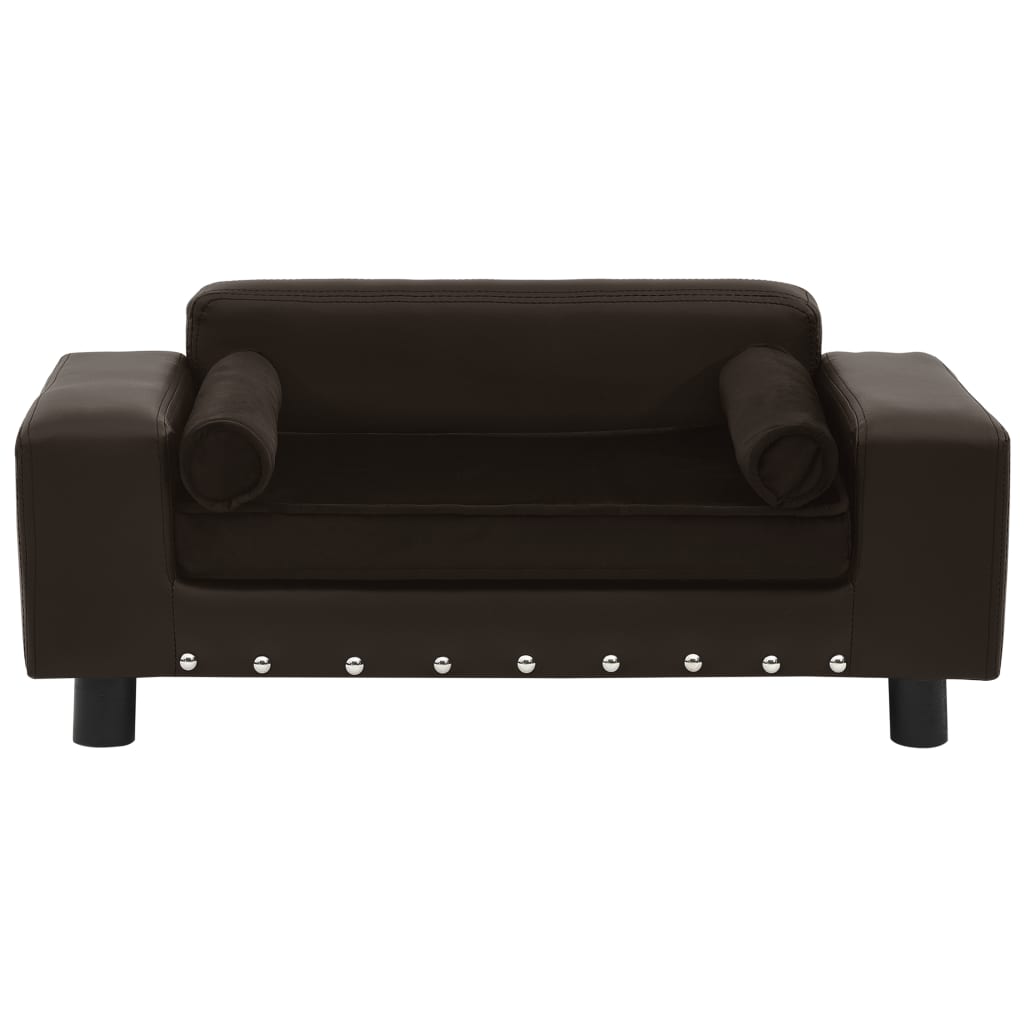 vidaXL Canapea pentru câini, maro, 81x43x31cm, pluș & piele ecologică vidaXL Canapea pentru câini, maro, 81x43x31cm, pluș & piele ecologică