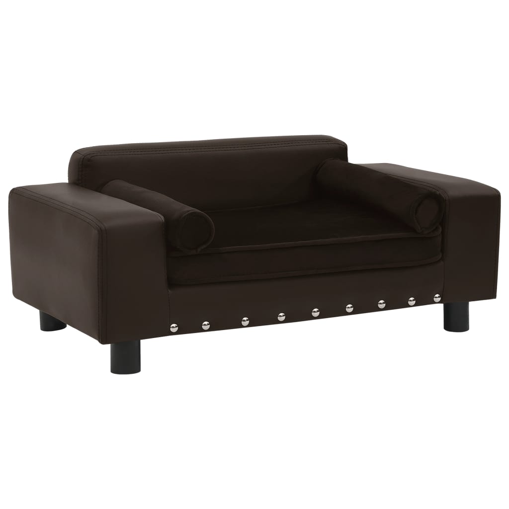 vidaXL Canapea pentru câini, maro, 81x43x31cm, pluș & piele ecologică vidaXL Canapea pentru câini, maro, 81x43x31cm, pluș & piele ecologică