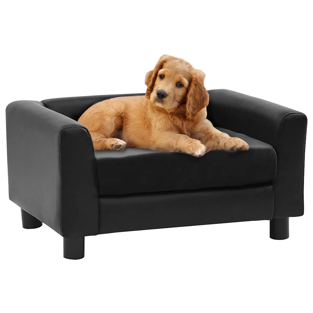 vidaXL Canapea pentru câini, negru, 60x43x30 cm pluș & piele ecologică vidaXL Canapea pentru câini, negru, 60x43x30 cm pluș & piele ecologică