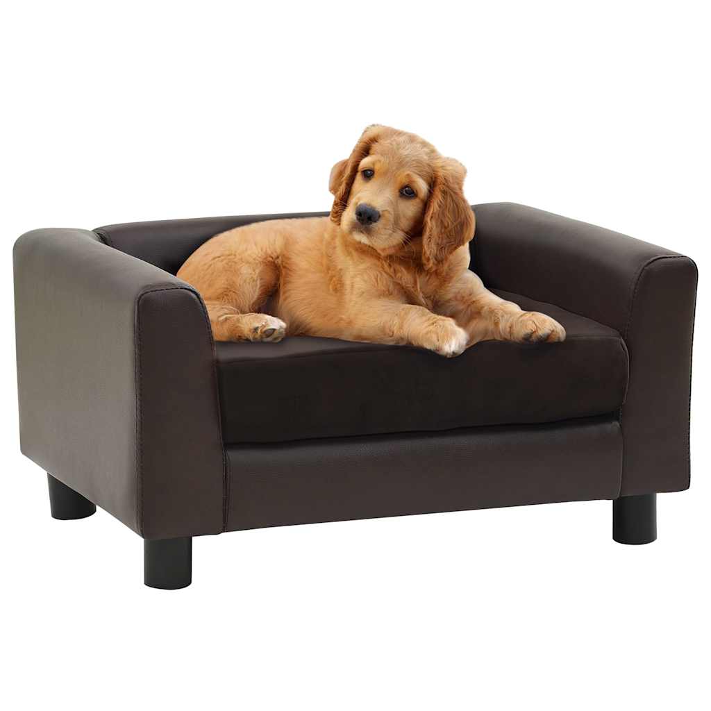 vidaXL Canapea pentru câini, maro, 60x43x30 cm, pluș & piele ecologică vidaXL Canapea pentru câini, maro, 60x43x30 cm, pluș & piele ecologică