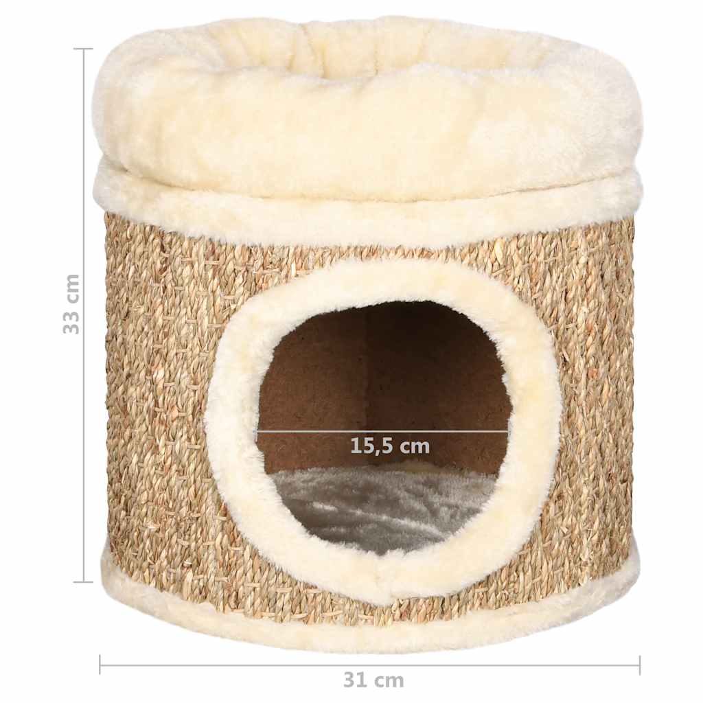 vidaXL Căsuță de pisici luxoasă cu pernă, 33 cm, iarbă de mare vidaXL Căsuță de pisici luxoasă cu pernă, 33 cm, iarbă de mare
