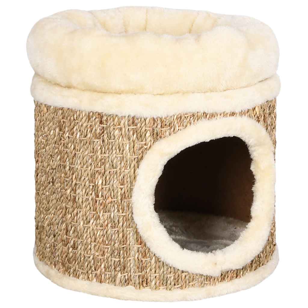 vidaXL Căsuță de pisici luxoasă cu pernă, 33 cm, iarbă de mare vidaXL Căsuță de pisici luxoasă cu pernă, 33 cm, iarbă de mare