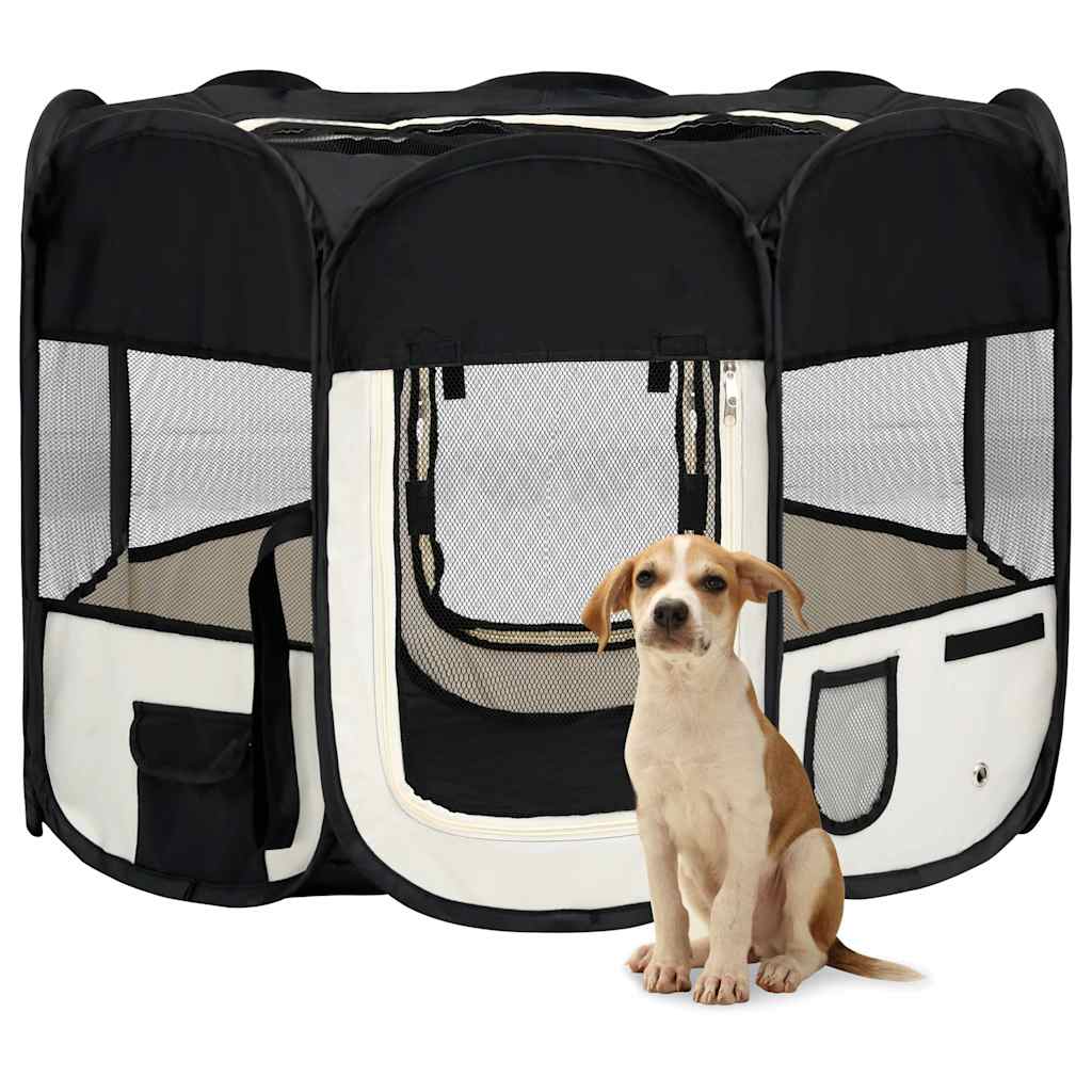 vidaXL Țarc de câini pliabil cu sac de transport, negru, 90x90x58 cm vidaXL Țarc de câini pliabil cu sac de transport, negru, 90x90x58 cm