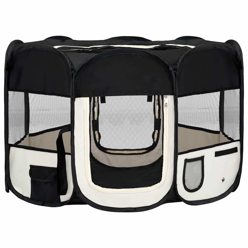 vidaXL Țarc de câini pliabil cu sac de transport, negru, 110x110x58 cm vidaXL Țarc de câini pliabil cu sac de transport, negru, 110x110x58 cm