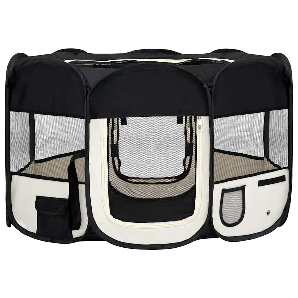 vidaXL Țarc de câini pliabil cu sac de transport, negru, 125x125x61 cm vidaXL Țarc de câini pliabil cu sac de transport, negru, 125x125x61 cm