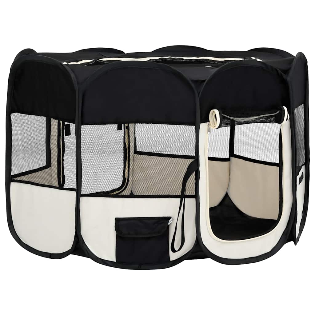 vidaXL Țarc de câini pliabil cu sac de transport, negru, 125x125x61 cm vidaXL Țarc de câini pliabil cu sac de transport, negru, 125x125x61 cm