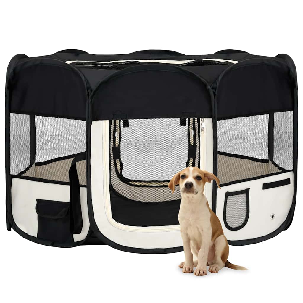 vidaXL Țarc de câini pliabil cu sac de transport, negru, 125x125x61 cm vidaXL Țarc de câini pliabil cu sac de transport, negru, 125x125x61 cm
