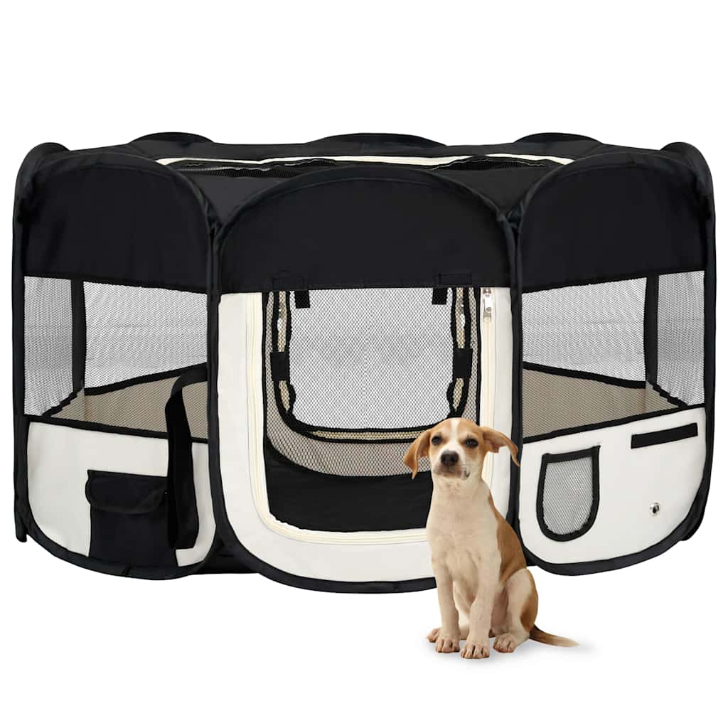 vidaXL Țarc de câini pliabil cu sac de transport, negru, 145x145x61 cm vidaXL Țarc de câini pliabil cu sac de transport, negru, 145x145x61 cm