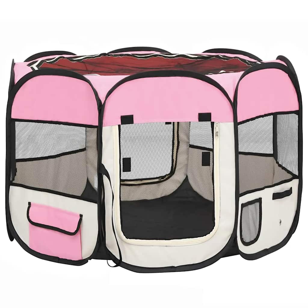 vidaXL Țarc joacă pliabil câini cu sac de transport roz 90x90x58 cm vidaXL Țarc joacă pliabil câini cu sac de transport roz 90x90x58 cm