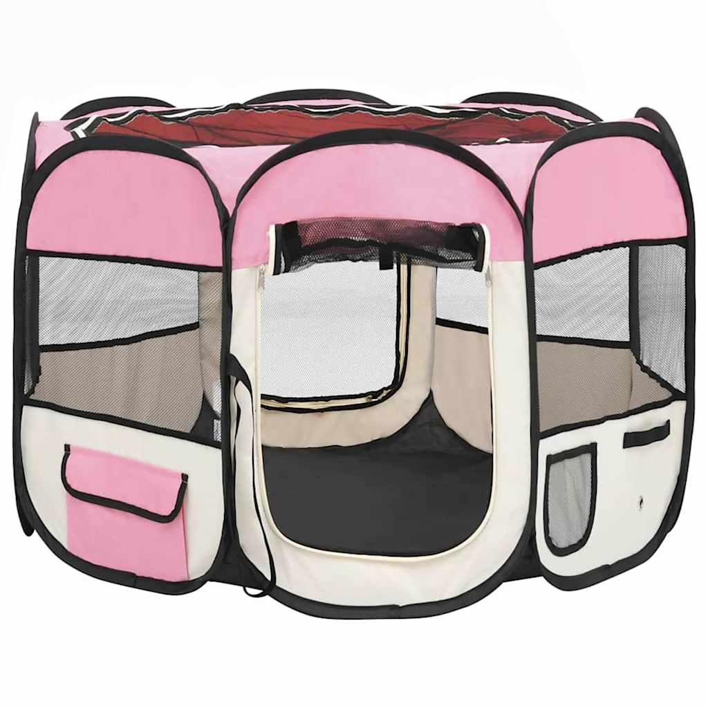 vidaXL Țarc joacă pliabil câini cu sac de transport roz 90x90x58 cm vidaXL Țarc joacă pliabil câini cu sac de transport roz 90x90x58 cm