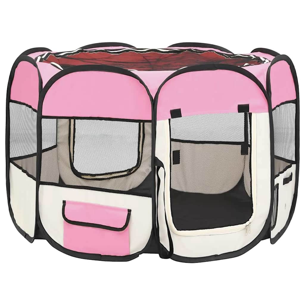 vidaXL Țarc joacă pliabil câini cu sac de transport roz 90x90x58 cm vidaXL Țarc joacă pliabil câini cu sac de transport roz 90x90x58 cm