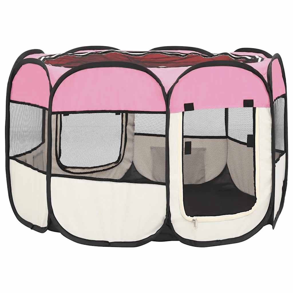 vidaXL Țarc joacă pliabil câini cu sac de transport roz 90x90x58 cm vidaXL Țarc joacă pliabil câini cu sac de transport roz 90x90x58 cm