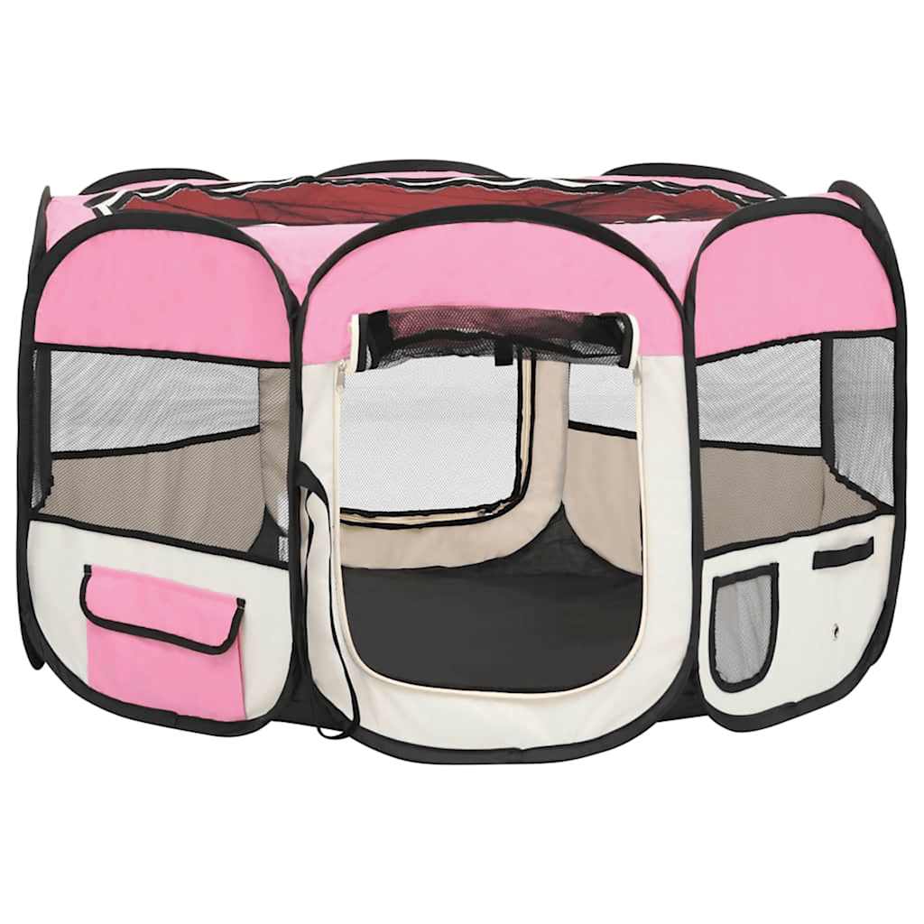 vidaXL Țarc joacă pliabil câini cu sac de transport roz 110x110x58 cm vidaXL Țarc joacă pliabil câini cu sac de transport roz 110x110x58 cm