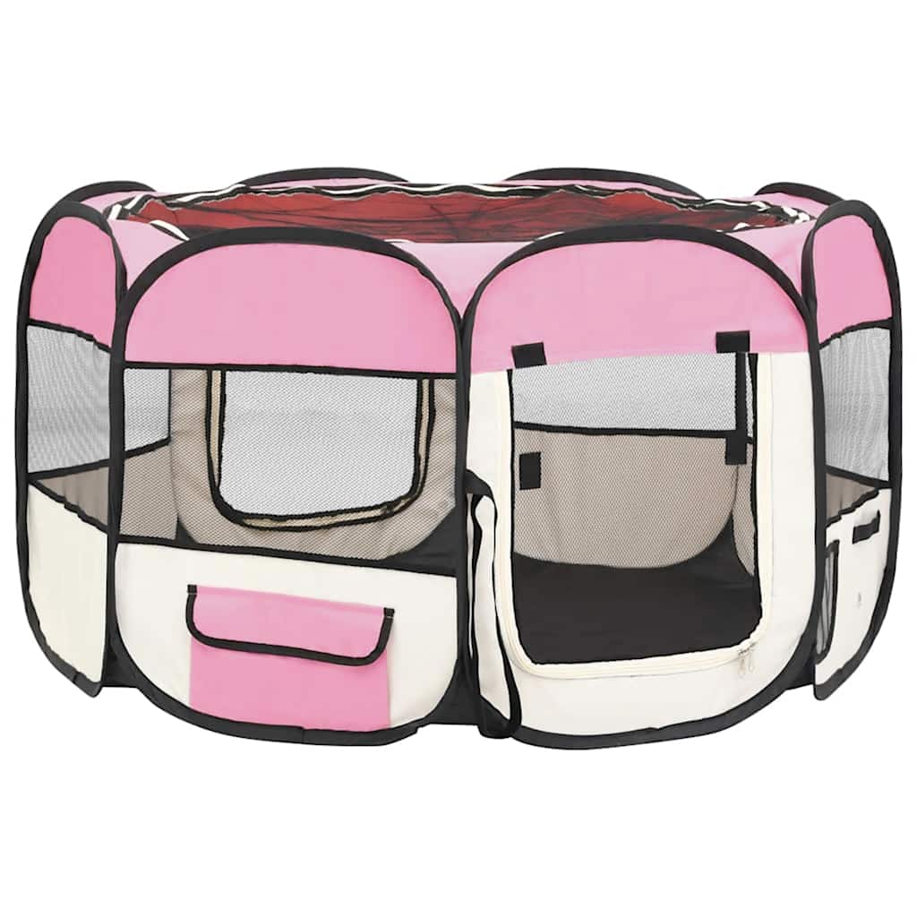 vidaXL Țarc joacă pliabil câini cu sac de transport roz 110x110x58 cm vidaXL Țarc joacă pliabil câini cu sac de transport roz 110x110x58 cm